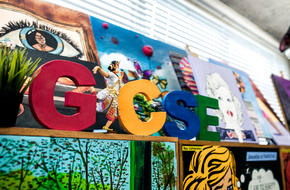 Colourful display with the letters GCSE on it